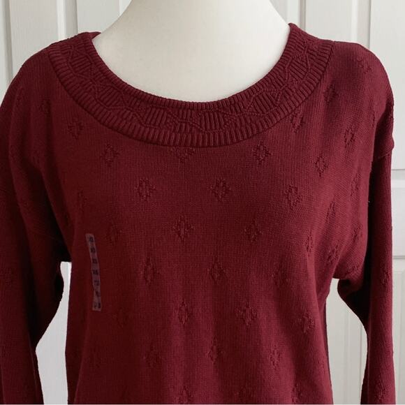 Vintage Express Sweater Tricot Burnt Red Cotton Knit Textured Scoop Neck XS NEW - Picture 3 of 12